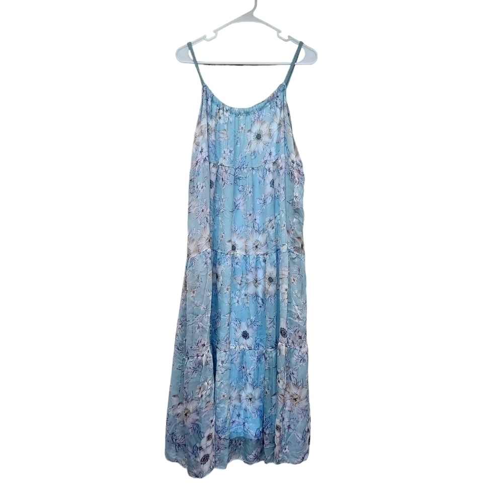 Elena BALDI BLUE FLORAL SILK BLEND DRESS SIZE MEDIUM